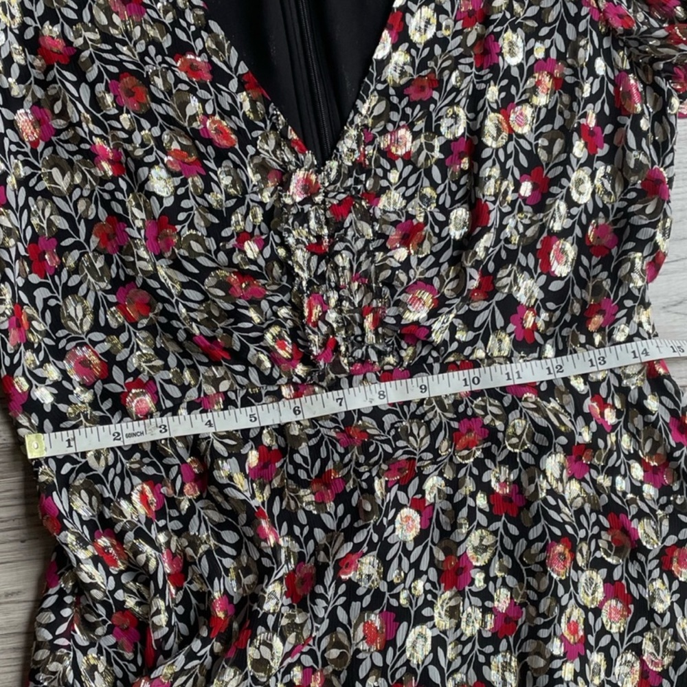 Kate Spade Floral Long Sleeve Dress in Black, Red, and Metallic Silver Sz 6 - Picture 9 of 10